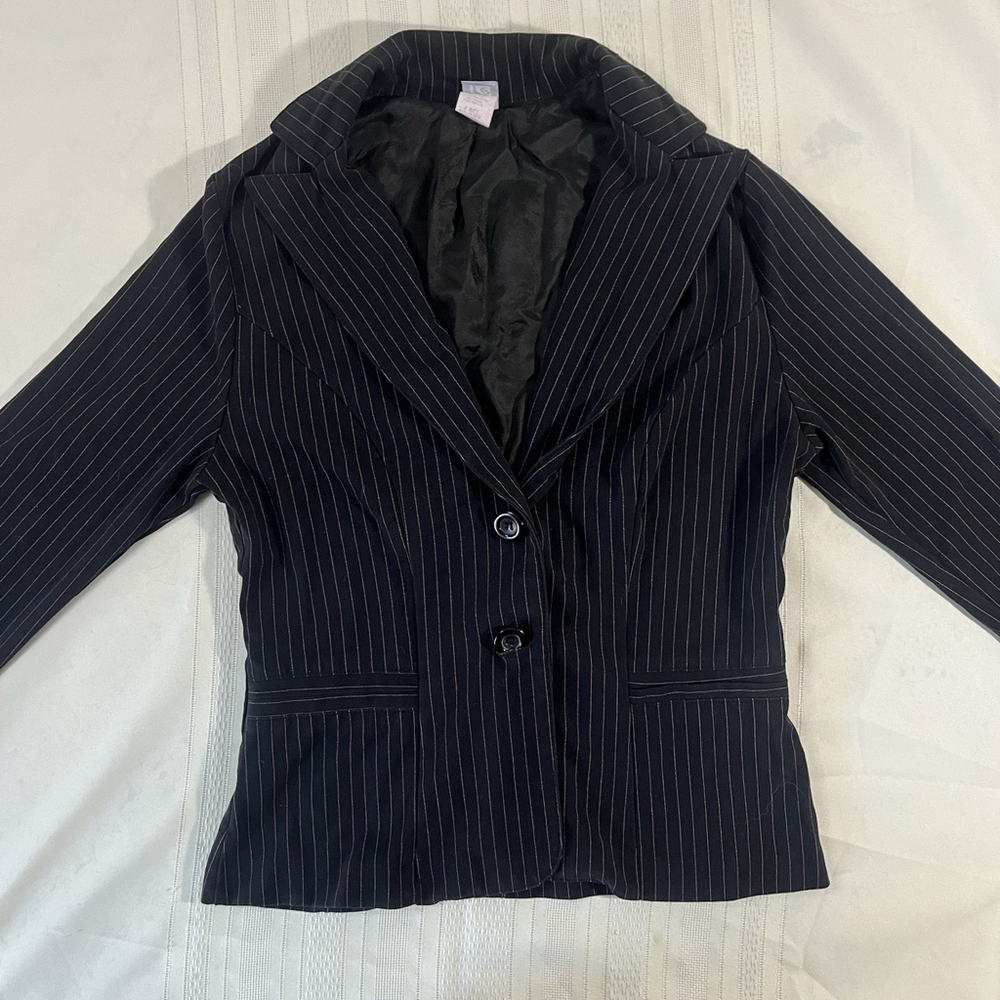 FE USA Business Casual Black Pinstripe One Button Blazer Medium - Picture 5 of 9